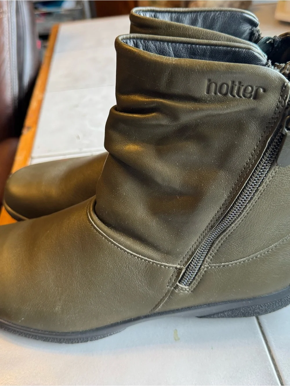 hotter Olive Green Women's Ankle Boots - Side Zip Booties